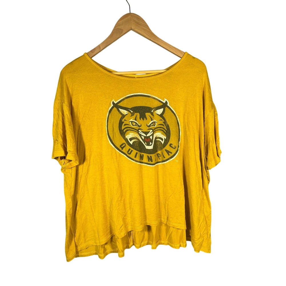 Quinnipiac Bobcats Yellow Graphic T Shirt Women's Loose‎ Fit LARGE